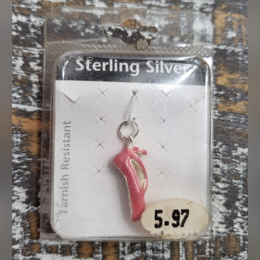 VTG Sterling Silver Pink Ballet Slipper Charm